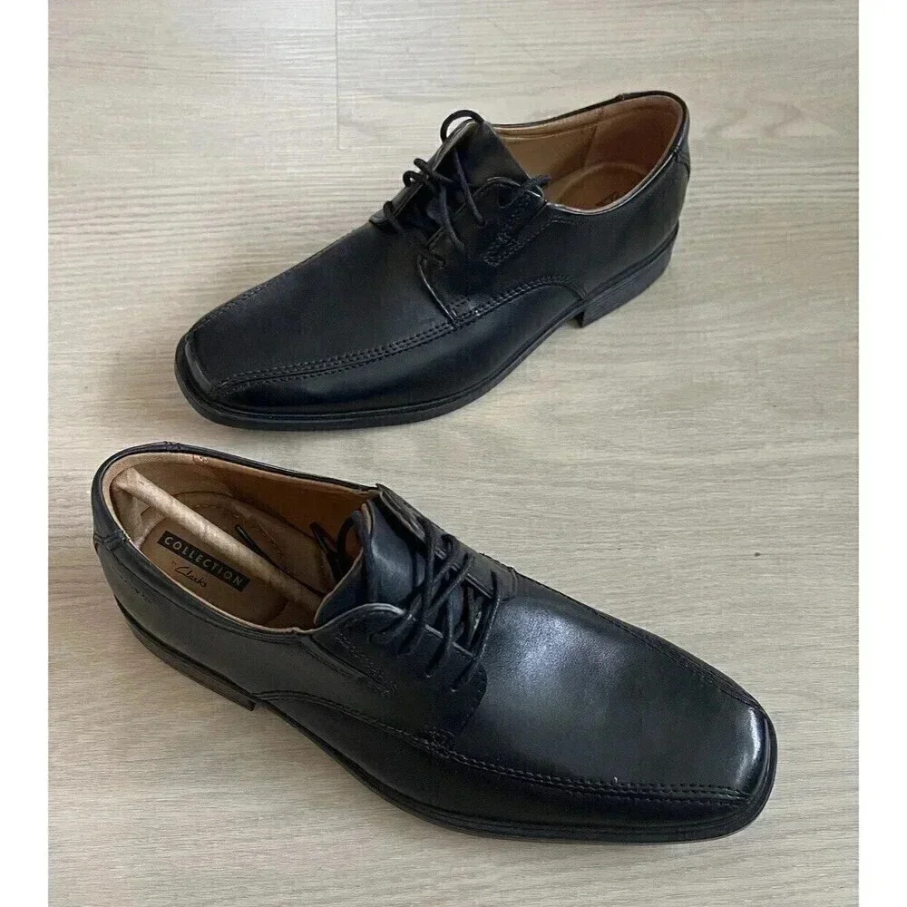 NEW Clarks Comfort Men’sTilden Walk Black Leather Lace Up Oxfords Size 7.5 M - Picture 1 of 9